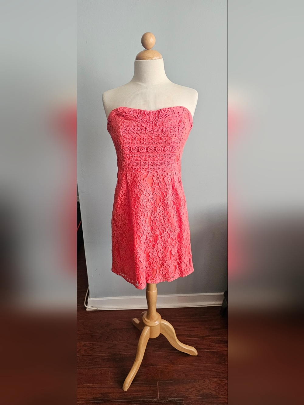 Free People Strapless Coral Lace Dress
